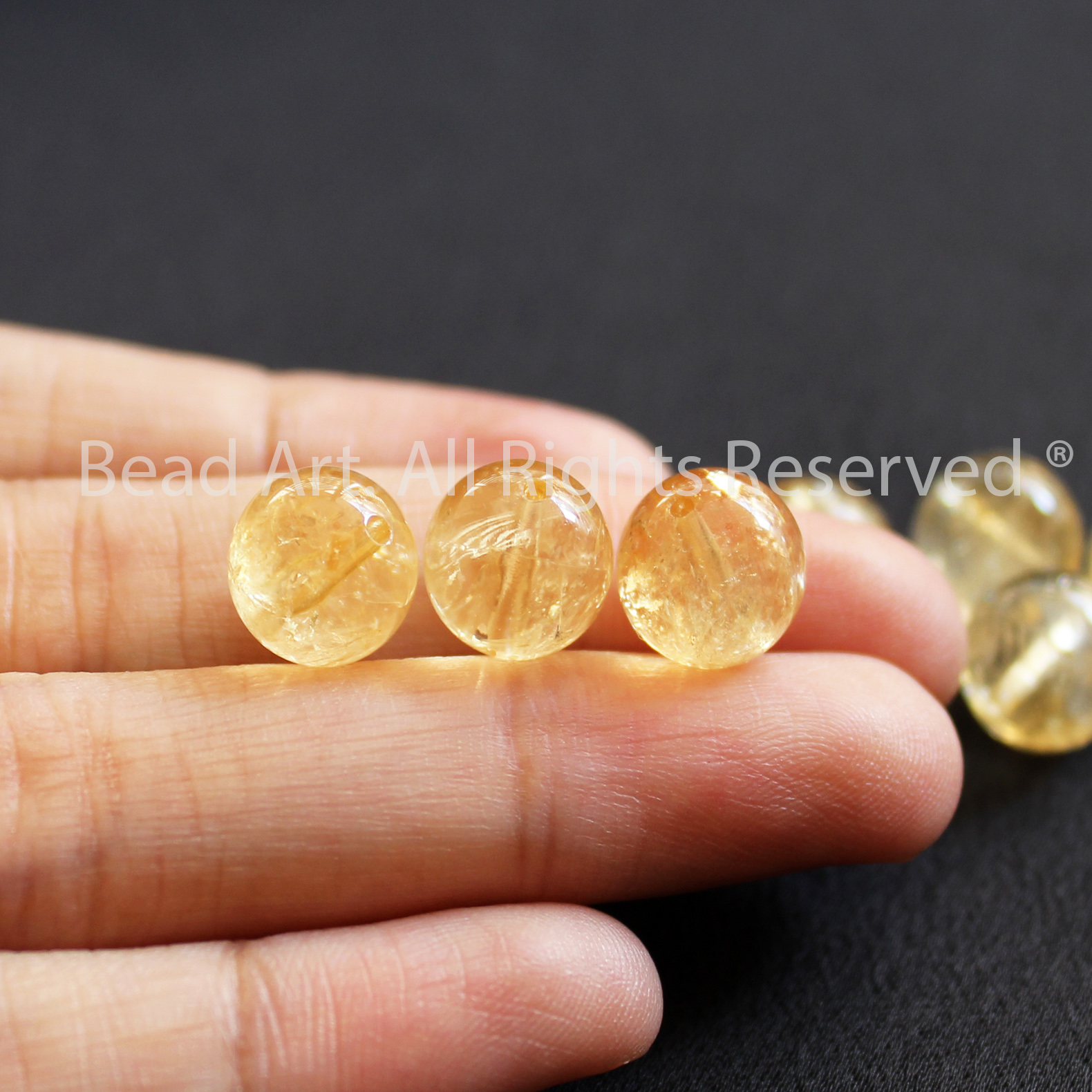 [1 Hạt] 9MM Đá Thạch Anh Vàng, Citrine Tự Nhiên, Đá Phong Thuỷ, Làm Trang Sức, Vòng Tay, Chuỗi Hạt, Loại A, Mệnh Thổ, Kim - Bead Art