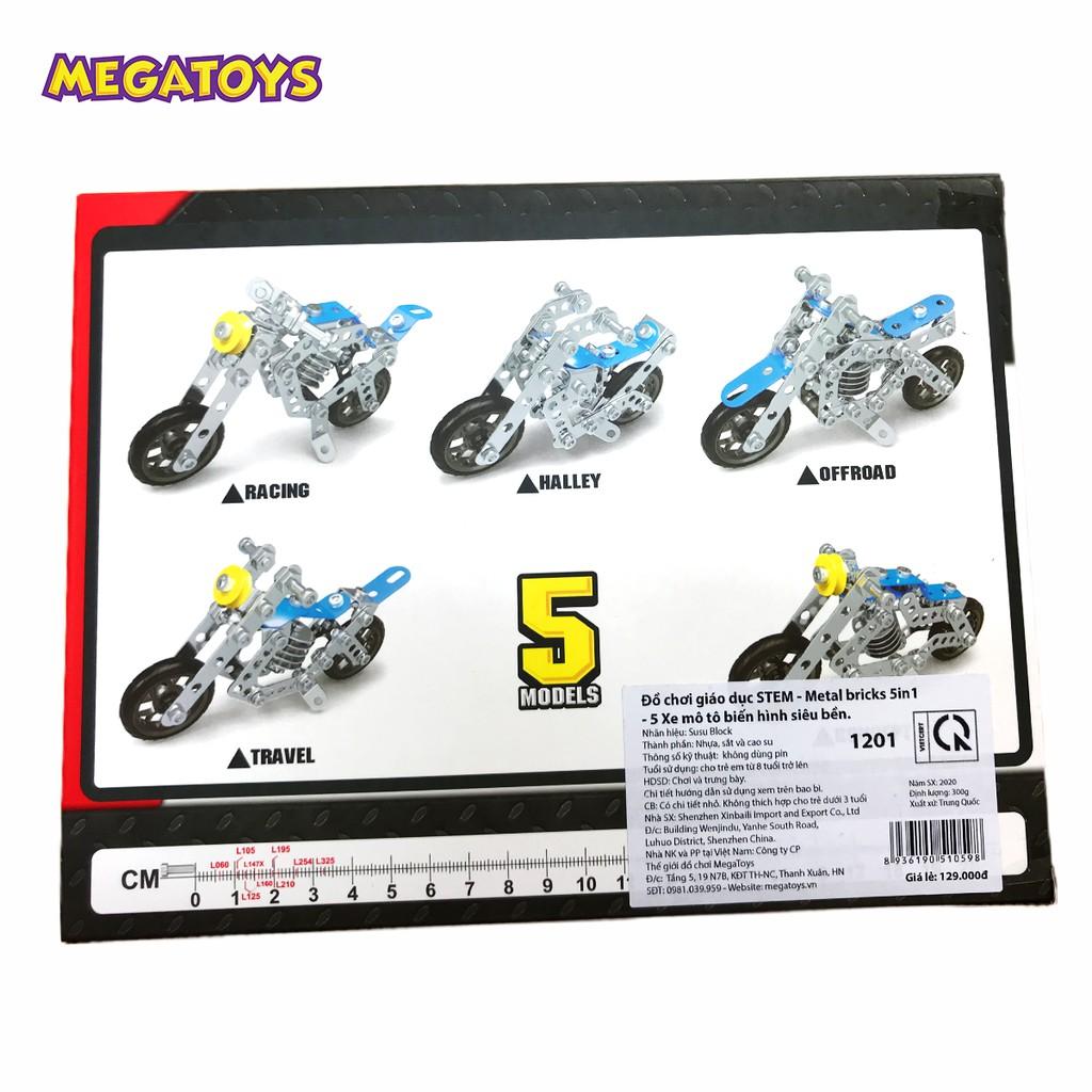 Đồ chơi giáo dục STEM - Metal bricks 5in1 - 5 Xe mô tô biến hình siêu bền 1201