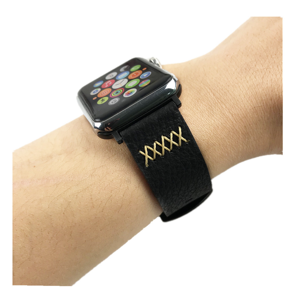 Dây da đồng hồ Apple Watch da Handmade 05 khóa thép không gỉ