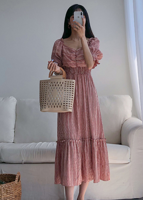 Đầm Trễ Vai Kẻ Sọc Caro Freesize