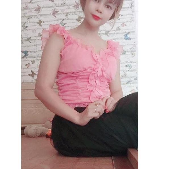 Áo 2 Dây nhúng ngực viền bèo, dành cho nữ, mặc dạo phố, đi chơi, du lịch, cafe cùng bạn ÁO TAY BÈO NHÚNG NÚT