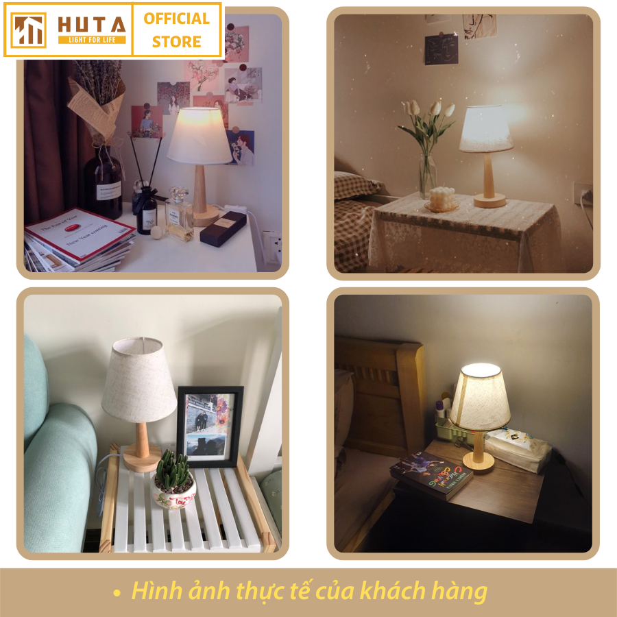 Đèn Ngủ Gỗ HUTA Light For Life G2 Chao Nón Vintage Dễ Thương, Decor Trang Trí Phòng Ngủ, Điều Chỉnh Độ Sáng, Bóng Led Sáng Vàng Tiết Kiệm Điện