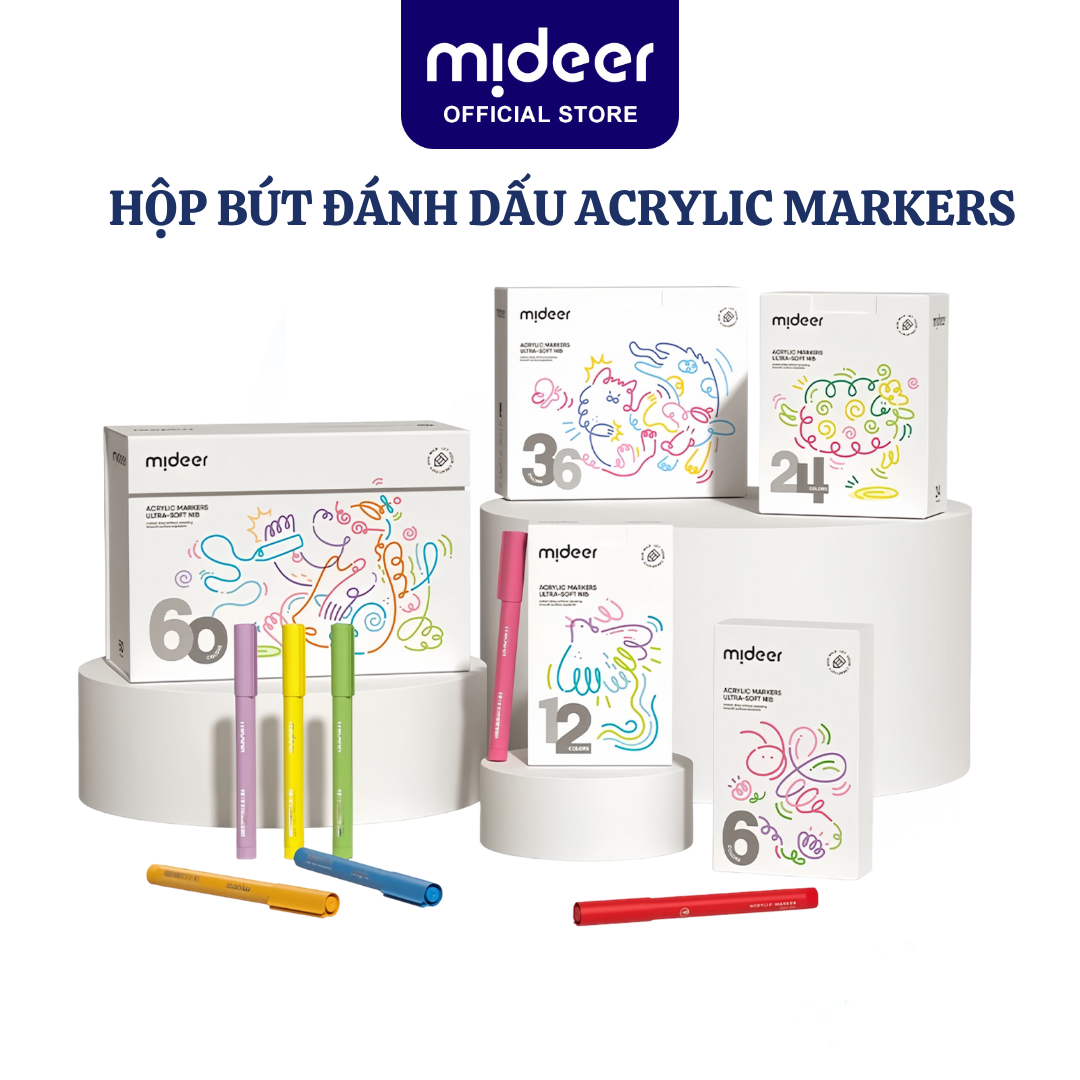 Bút đánh dấu màu dạ nước Mideer Acrylic Markers, Bút nhớ highlight cho bé