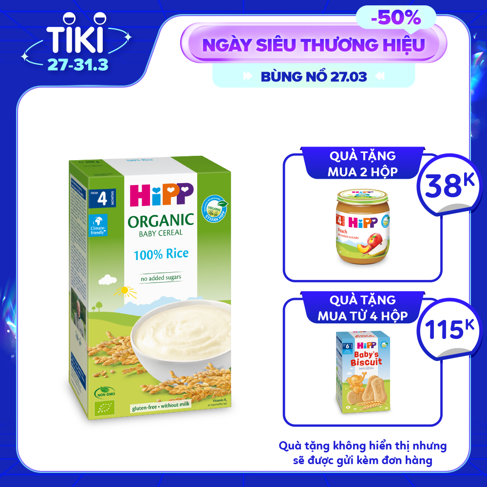 Bột ăn dặm dinh dưỡng Gạo nhũ nhi HiPP Organic 200g