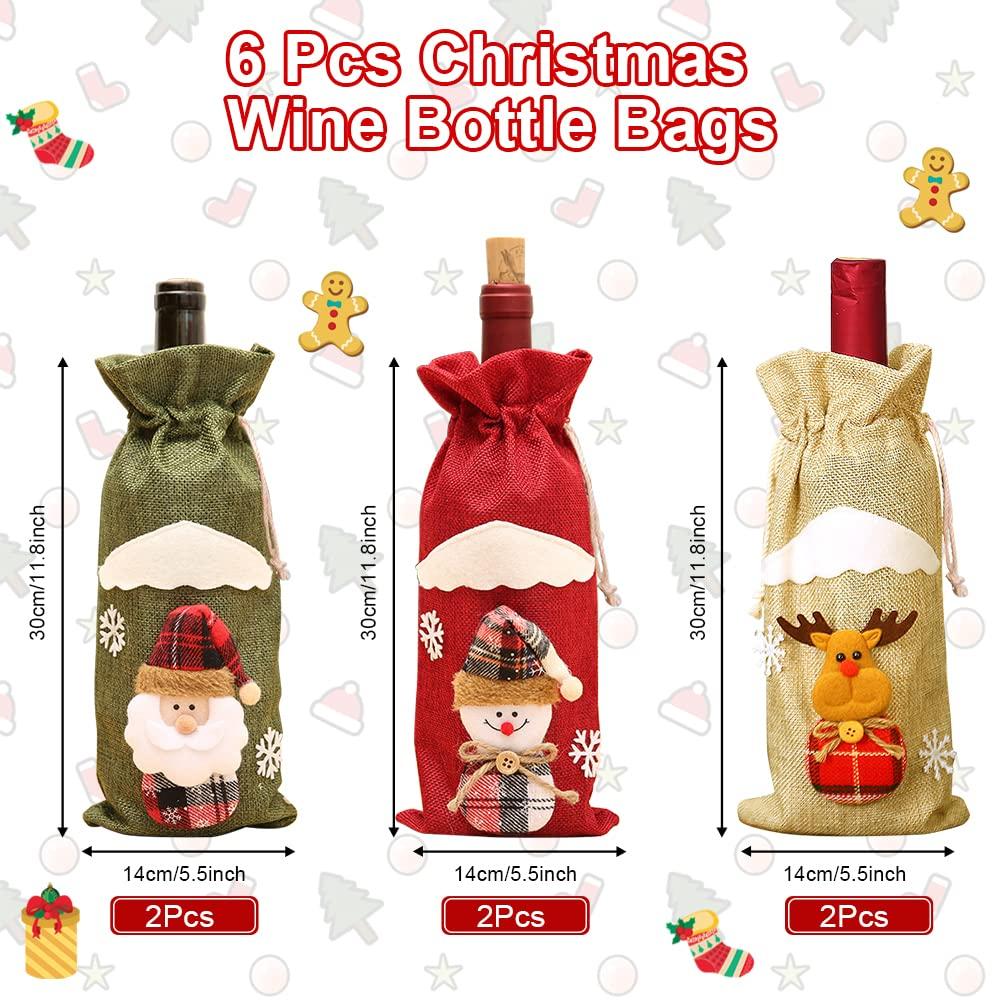 6pcs rượu vang Giáng sinh Chai rượu túi rượu túi rượu túi flasche với túi Giáng sinh túi quà tặng túi quà tặng cho chai ngọt ngào
