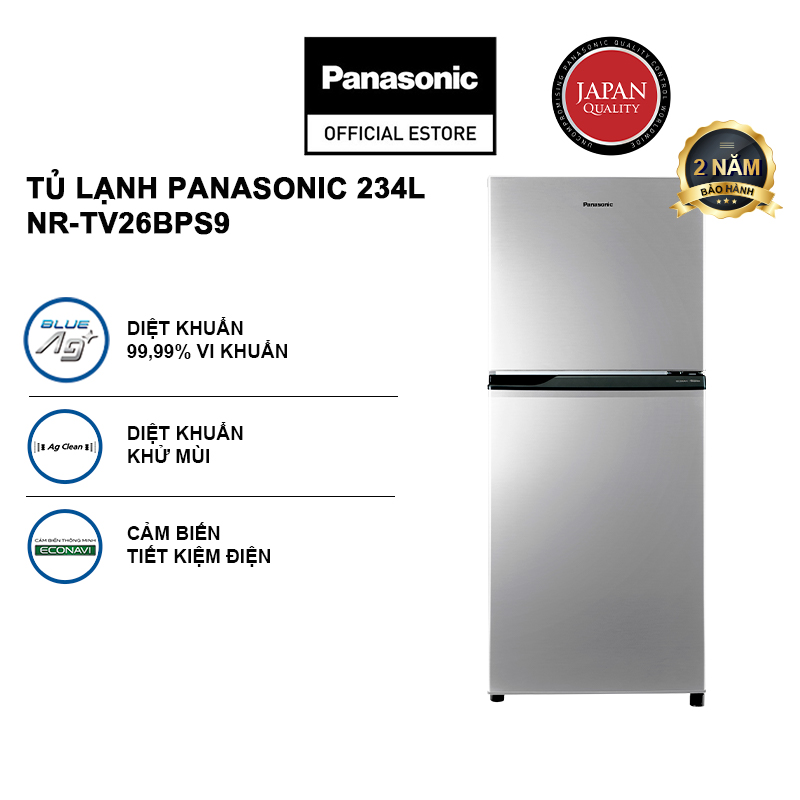 Tủ lạnh Panasonic Diệt Khuẩn 234L NR-TV261BPS9 - Vô Hiệu Hóa Vi Khuẩn Toàn Ngăn Mát 99,99%  - Siêu tiết kiệm - Ngăn Đá Trên - Hàng chính hãng