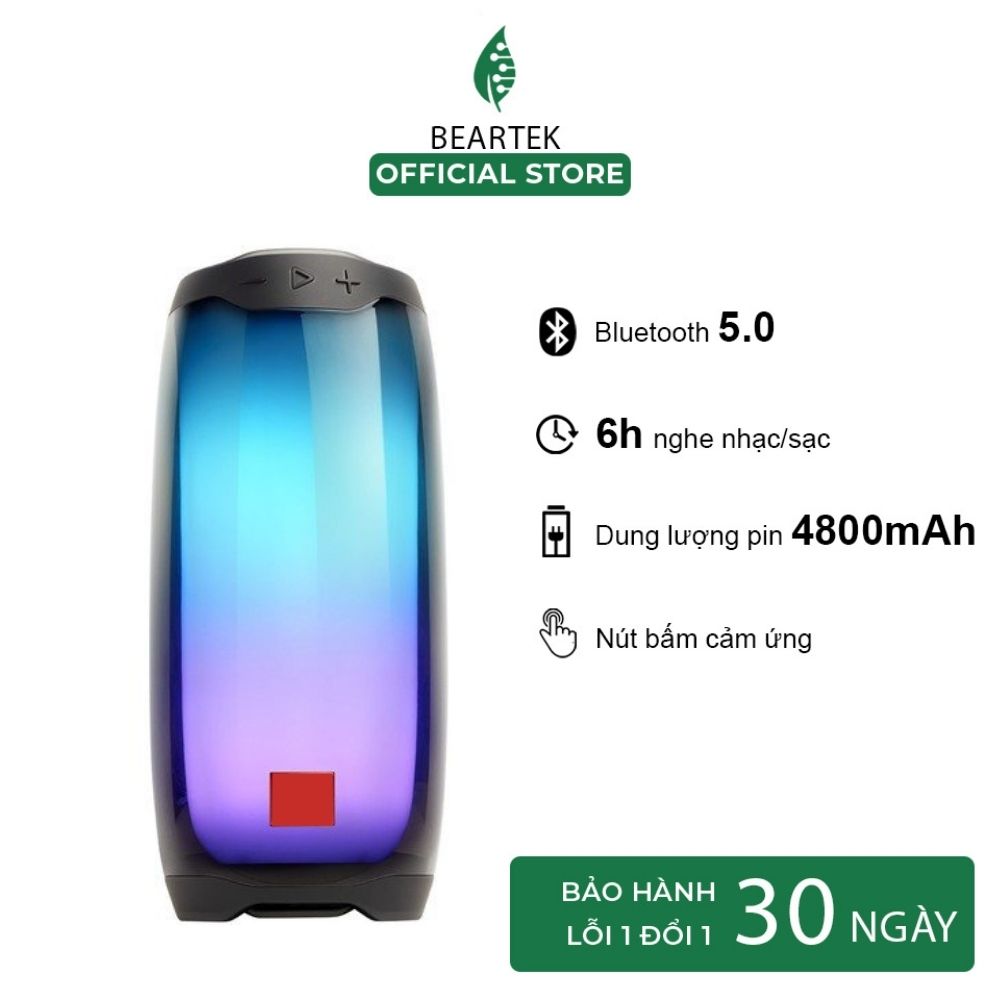 Loa bluetooth Beartek Pulse 4+ led chất lượng tuyệt vời, thiết kế kết hợp đèn LED hiện đại – Thời gian sử dụng từ 4-5h – Hàng nhập khẩu