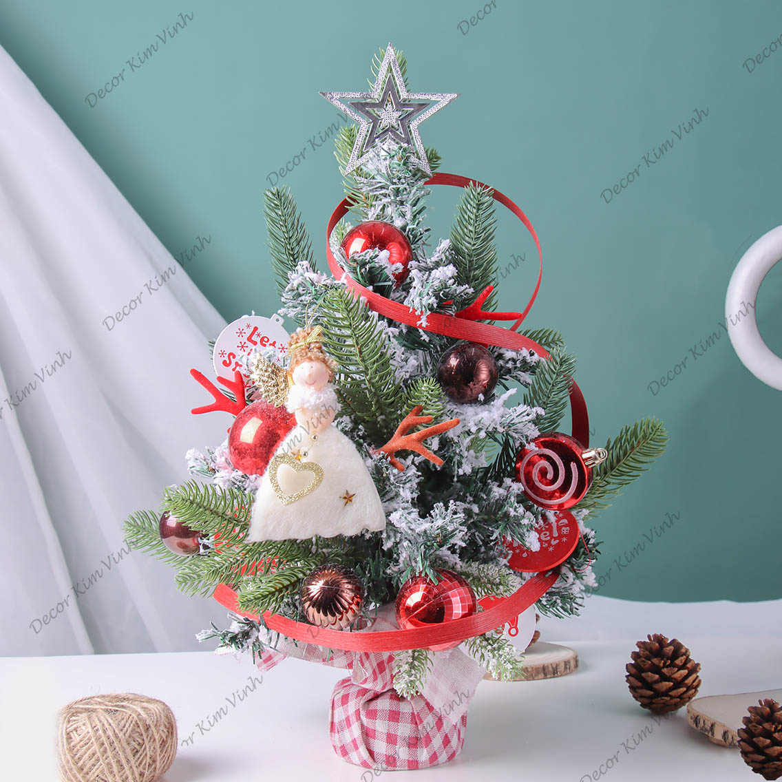 Cây Thông Hàn Quốc THQ15 45cm Dây Xoắn ĐỎ Trang Trí Giáng Sinh