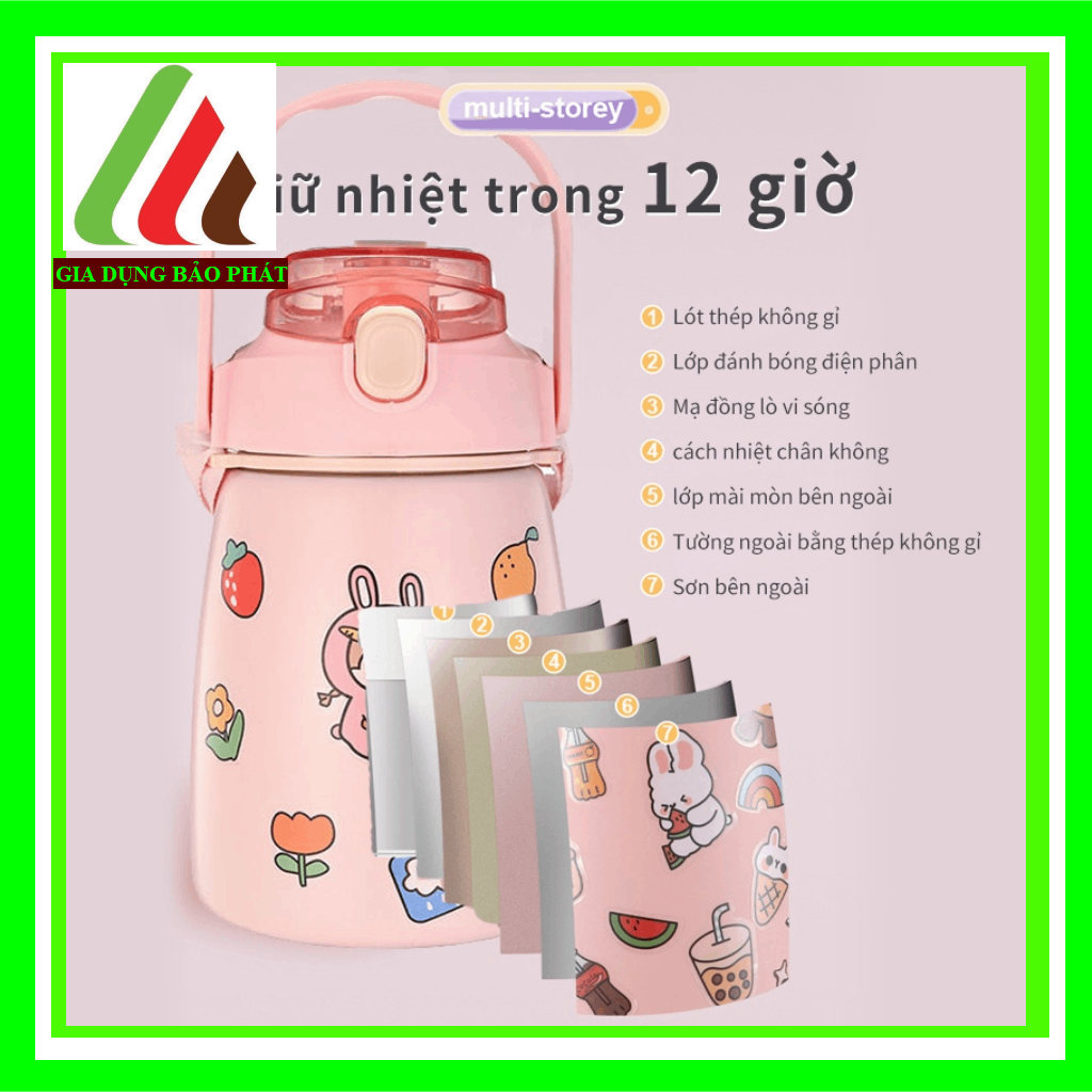 Bình giữ nhiệt có ống hút,cute cốc giữ nhiệt 1000ml Bình đựng nước có 304 Cốc rơm bằng thép
