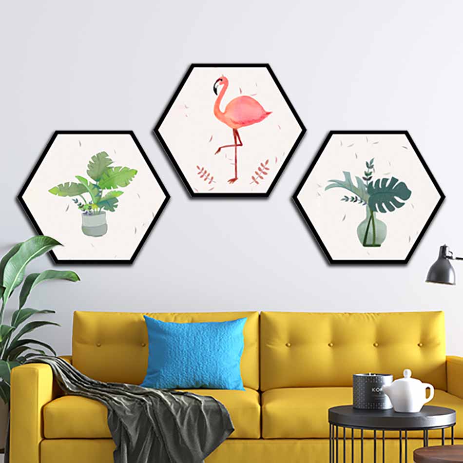 Bộ 3 tranh decor hình lục giác treo tường, thiết kế hiện đại, độc đáo, phù hợp với nhiều không gian - LG007