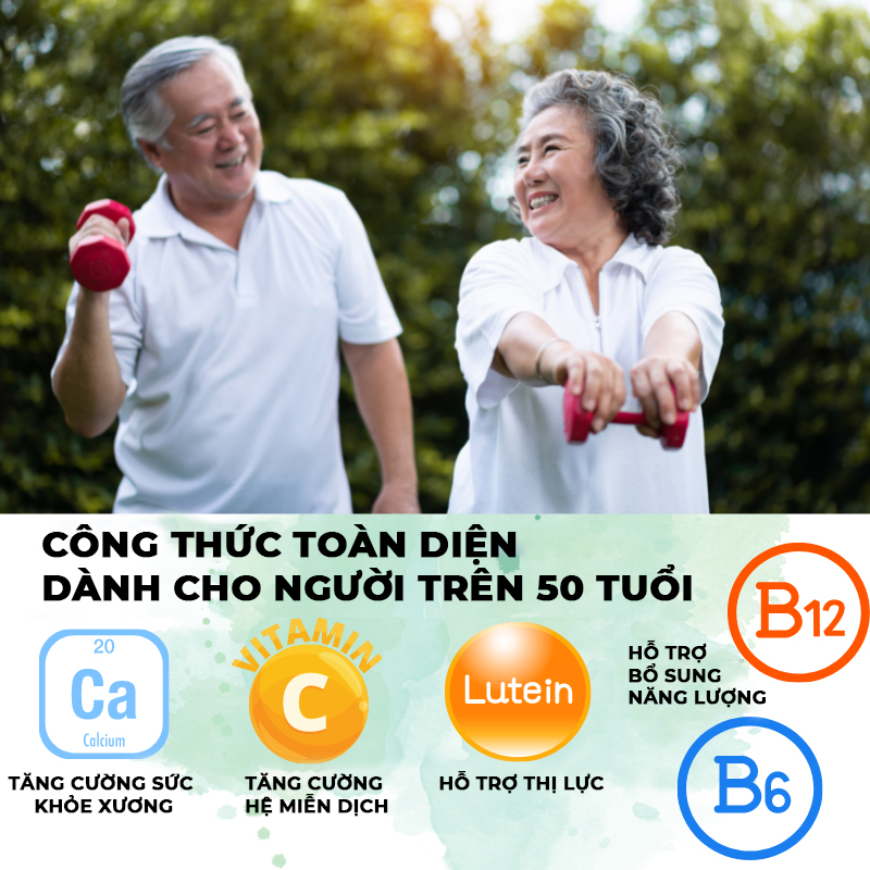 Viên uống bổ sung Vitamin WellCare Senior 50+ với 27 loại Vitamin khác nhau và khoáng chất, dành cho người cao tuổi, tăng cường sức khỏe và miễn dịch
