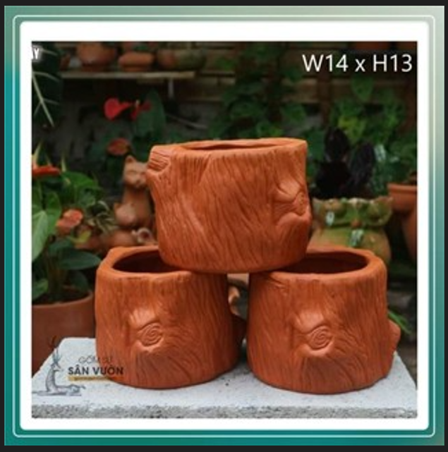 Chậu Trồng Cây Gốm Đất Nung (Terracotta) HÌNH GỐC CÂY ĐỨNG 14x13cm