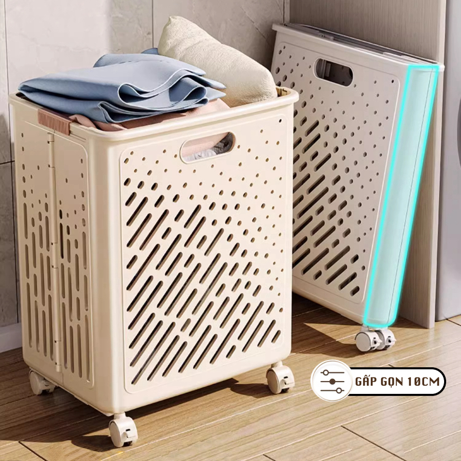 Giỏ Đựng Quần Áo Cao Cấp Gấp Gọn Tiện Dụng Có Bánh Xe Cỡ Lớn 50x30x38cm