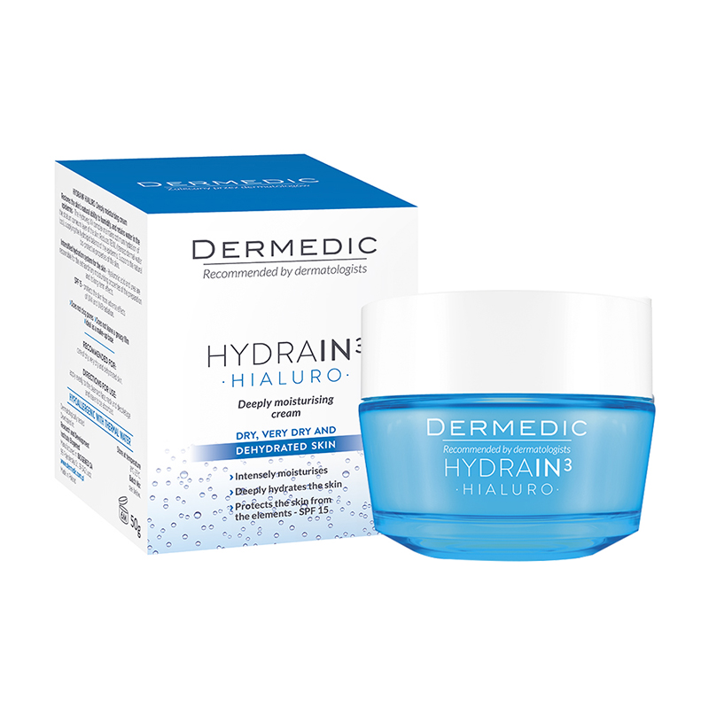 Kem dưỡng ẩm ban ngày dành cho da khô Dermedic Hydrain3 Hialuro Deeply Moisturizing Cream SPF15 50g