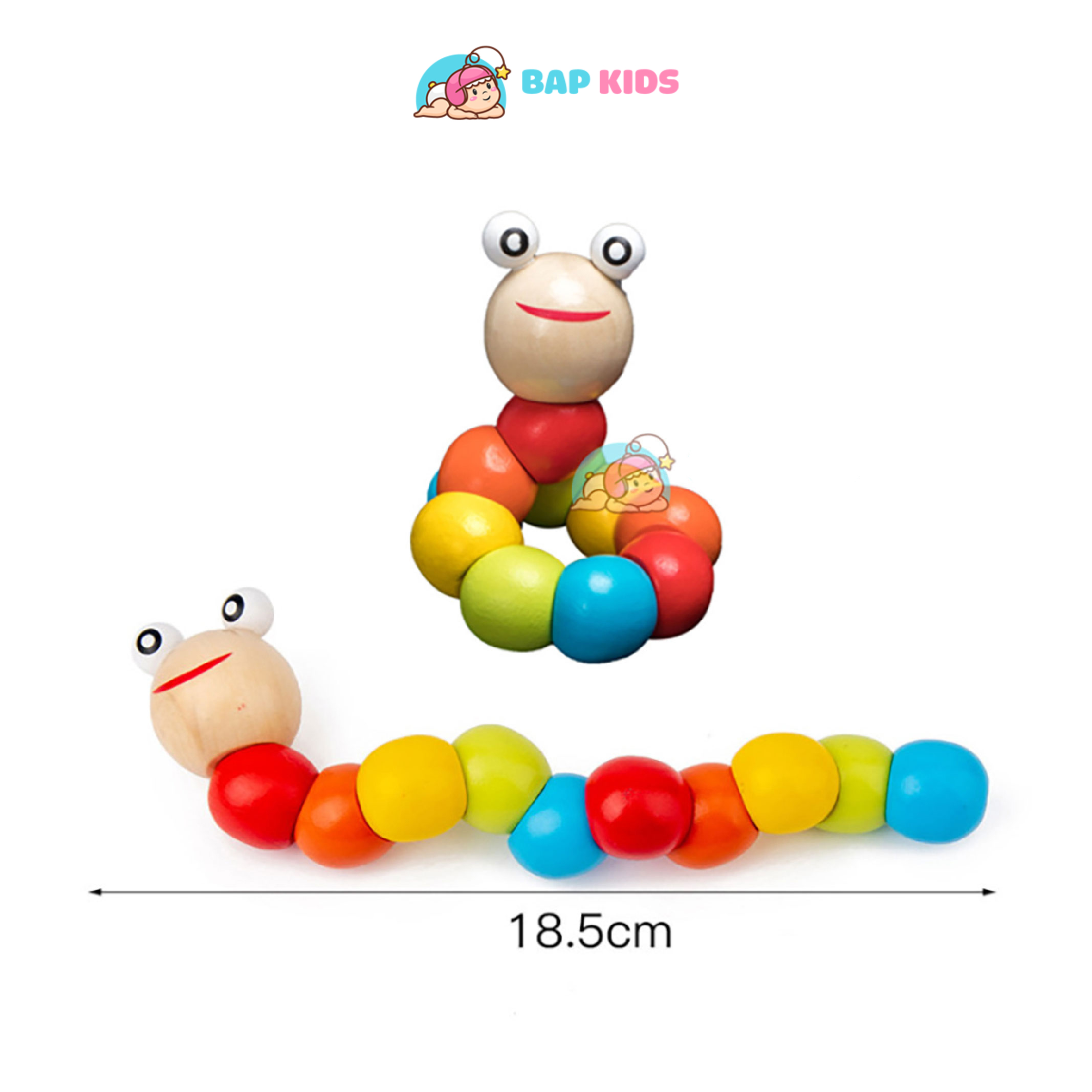 Đồ chơi con sâu gỗ uốn dẻo cho bé, đồ chơi gỗ phát triển trí tuệ Bapkids