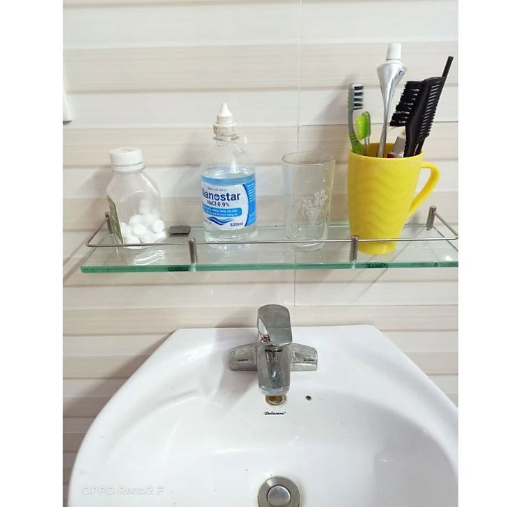 Kệ gương KG69 dùng cho phòng tắm để xà bông, mỹ phẩm đa năng dễ tiện lợi, kính cường lực chống xước inox304 cao cấp (500x120x10mm)- Hàng chính hãng