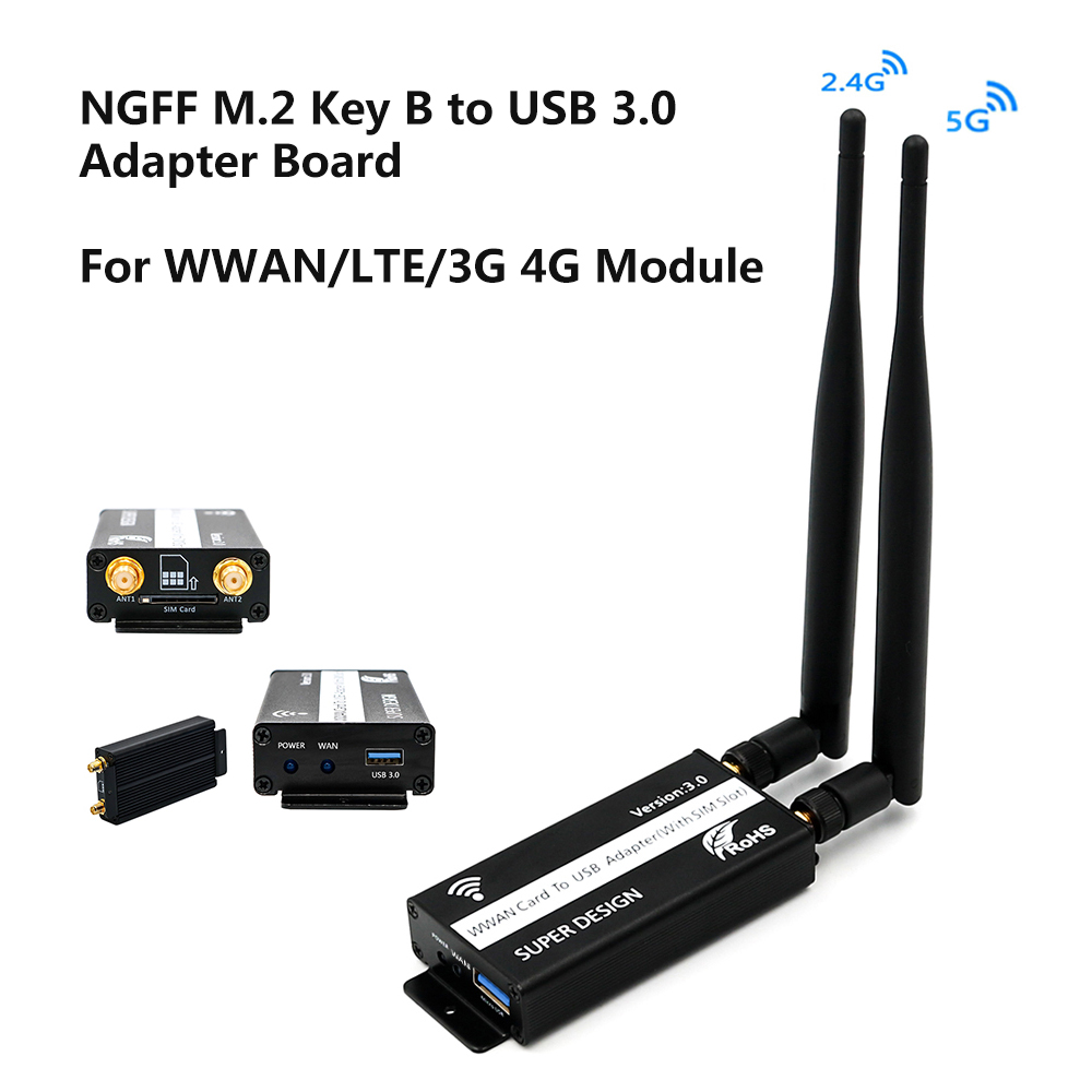 Bảng mạch bộ điều hợp Mô-đun LTE NGFF M.2 Phím B sang USB 3.0 với Khe cắm SIM 6/8 Chân cho Mô-đun WWAN / LTE / 3G 4G