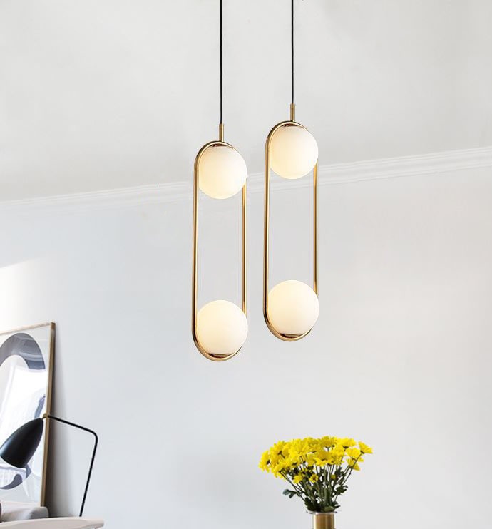 Đèn thả ZATEM chao thủy tinh địa cầu, khung mạ vàng hình Elip 2 đầu độc đáo - kèm bóng LED chuyên dụng .