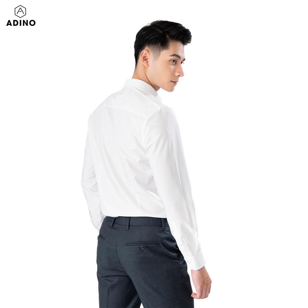 Áo sơ mi nam dài tay ADINO màu trắng kem vải nến lụa sợi sồi modal dáng công sở slimfit hơi ôm trẻ trung S300