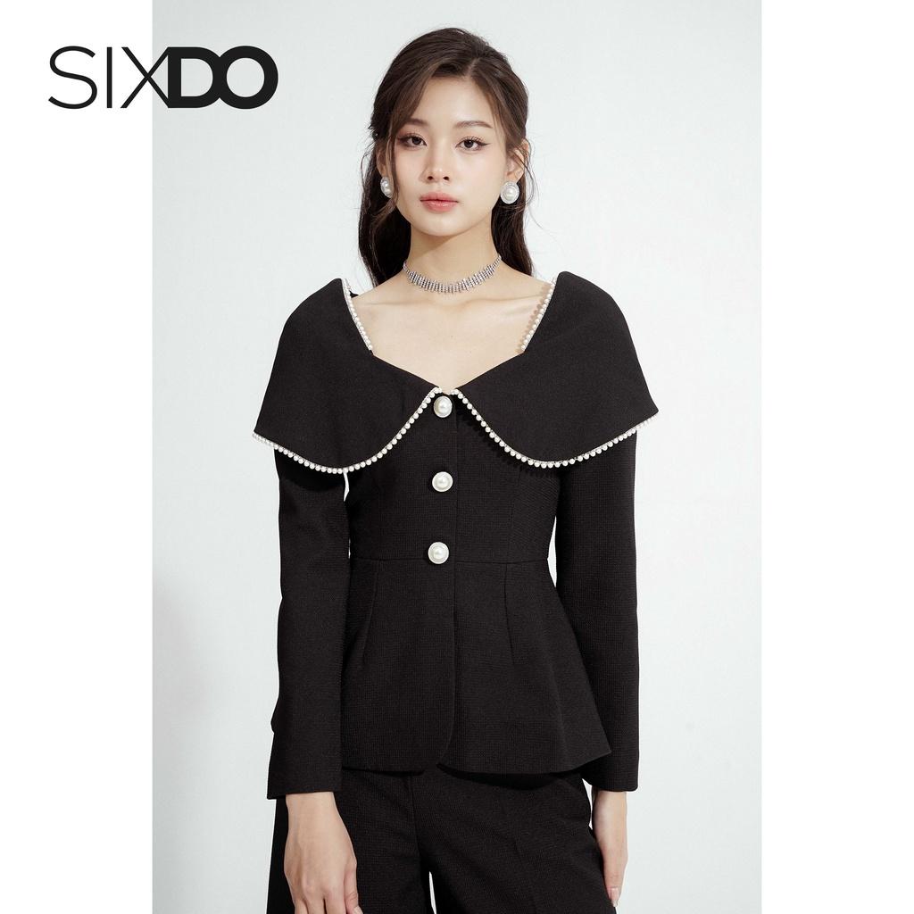 Áo Vest nữ dài tay phối hạt cổ SIXDO