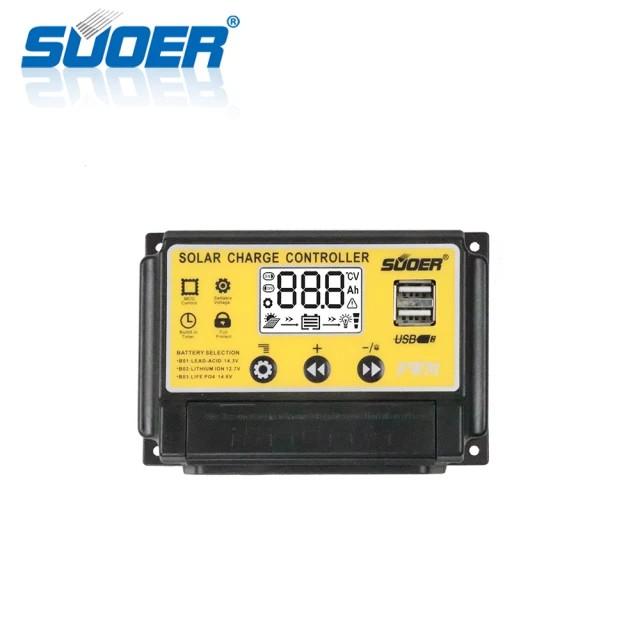 Bộ điều khiển sạc năng lượng mặt trời SUOER 30A 12V 24V, PWM với màn hình LCD