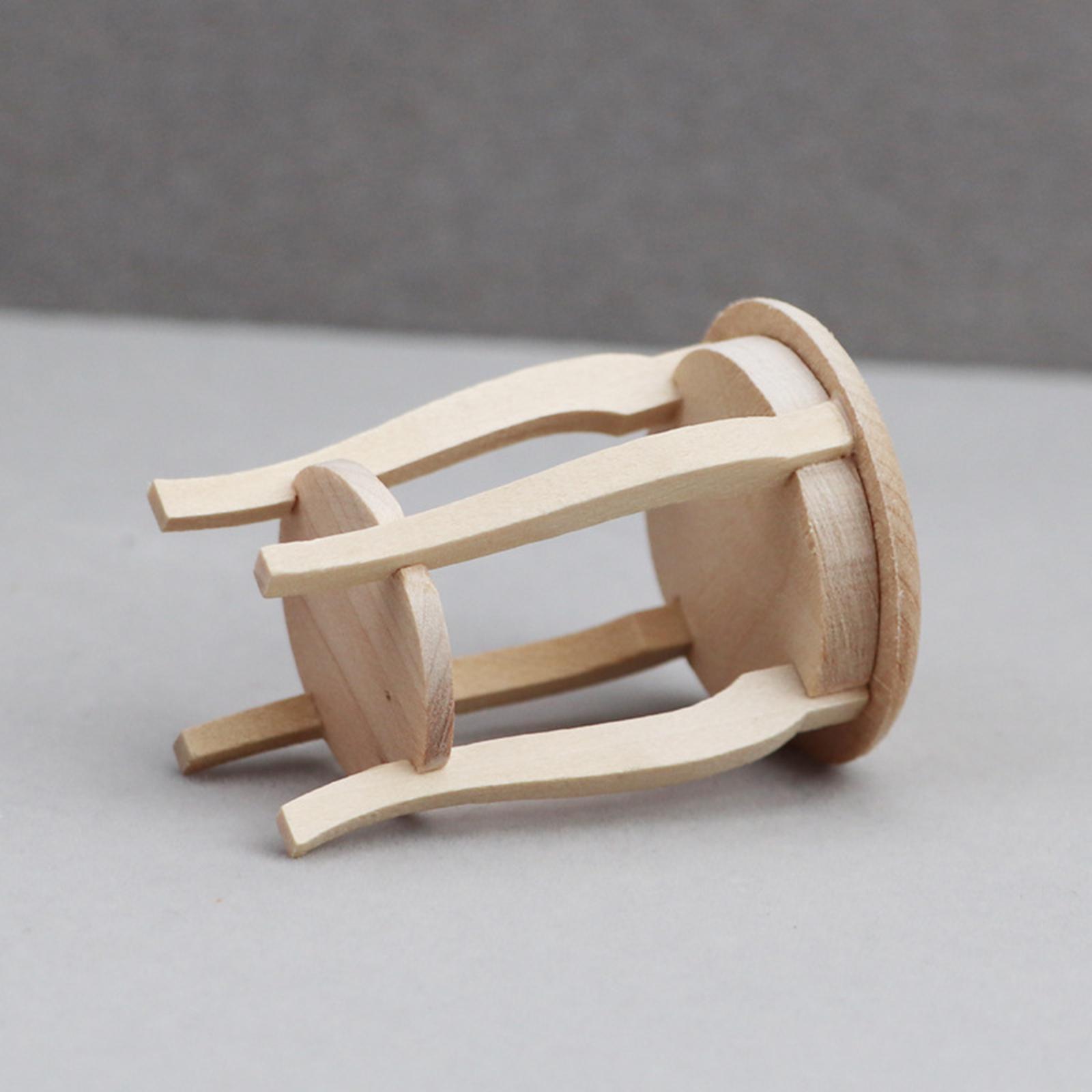 1/12 Dollhouse Wooden Stool Chair, Pretend Play, Unpainted Dollhouse Furniture, Miniature Furniture, Handmade for Miniature Scene Decor Accessories