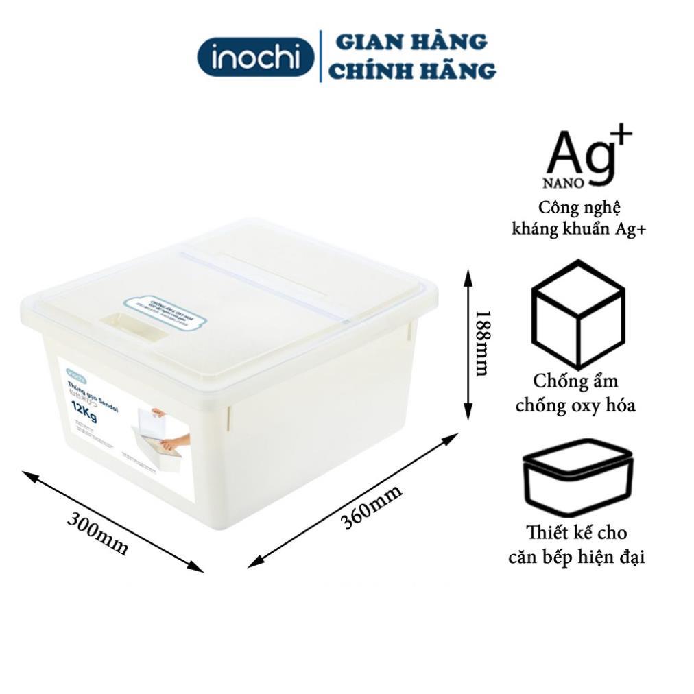 Thùng Đựng Gạo -thông minh Cao Cấp INOCHI Sendai 12 KG Nắp Nhựa Kháng Khuẩn Chống Ẩm cao cấp tiêu chuẩn nhật Chính hãng