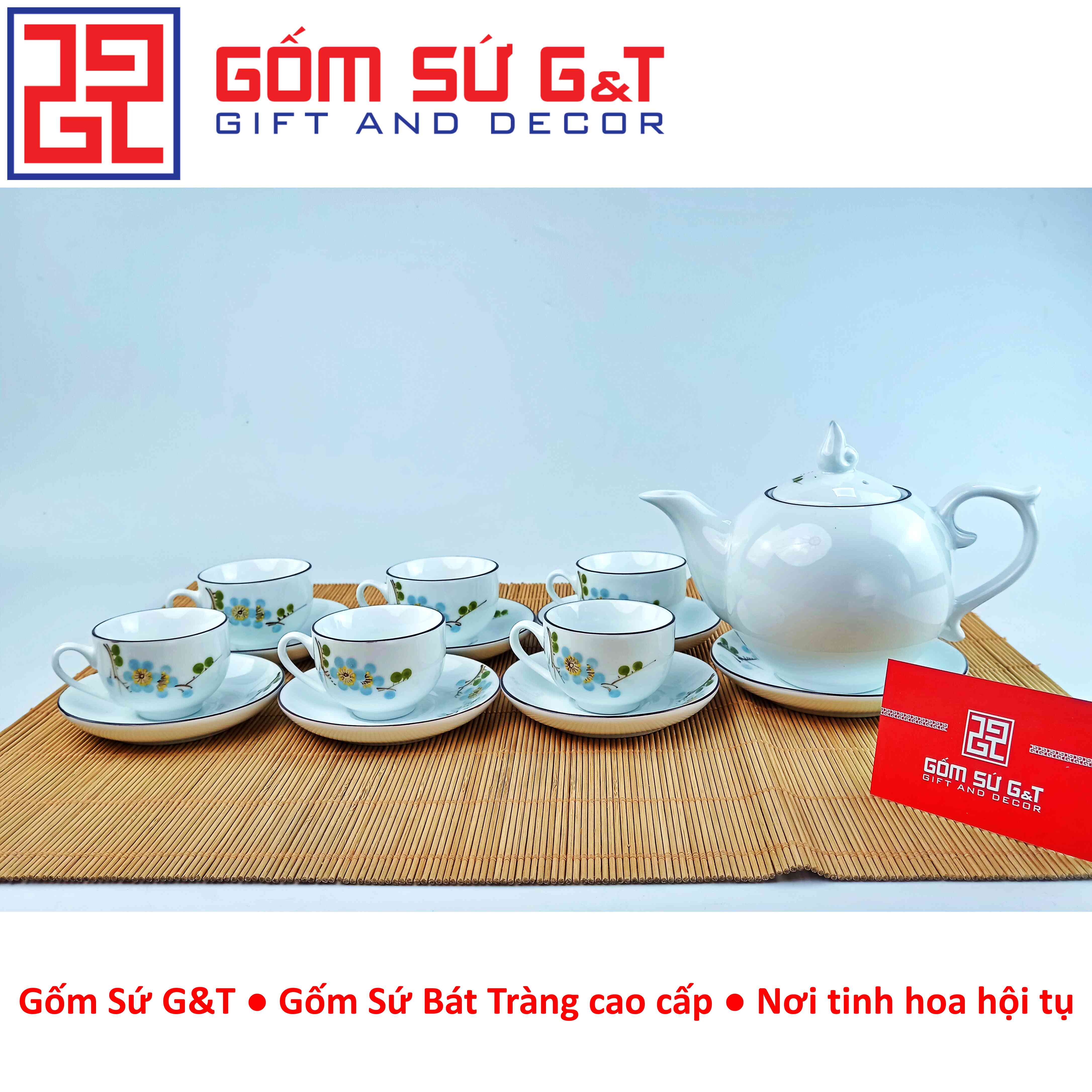 Bộ trà chóp lửa vẽ hoa đào xanh Gốm sứ G&amp;T