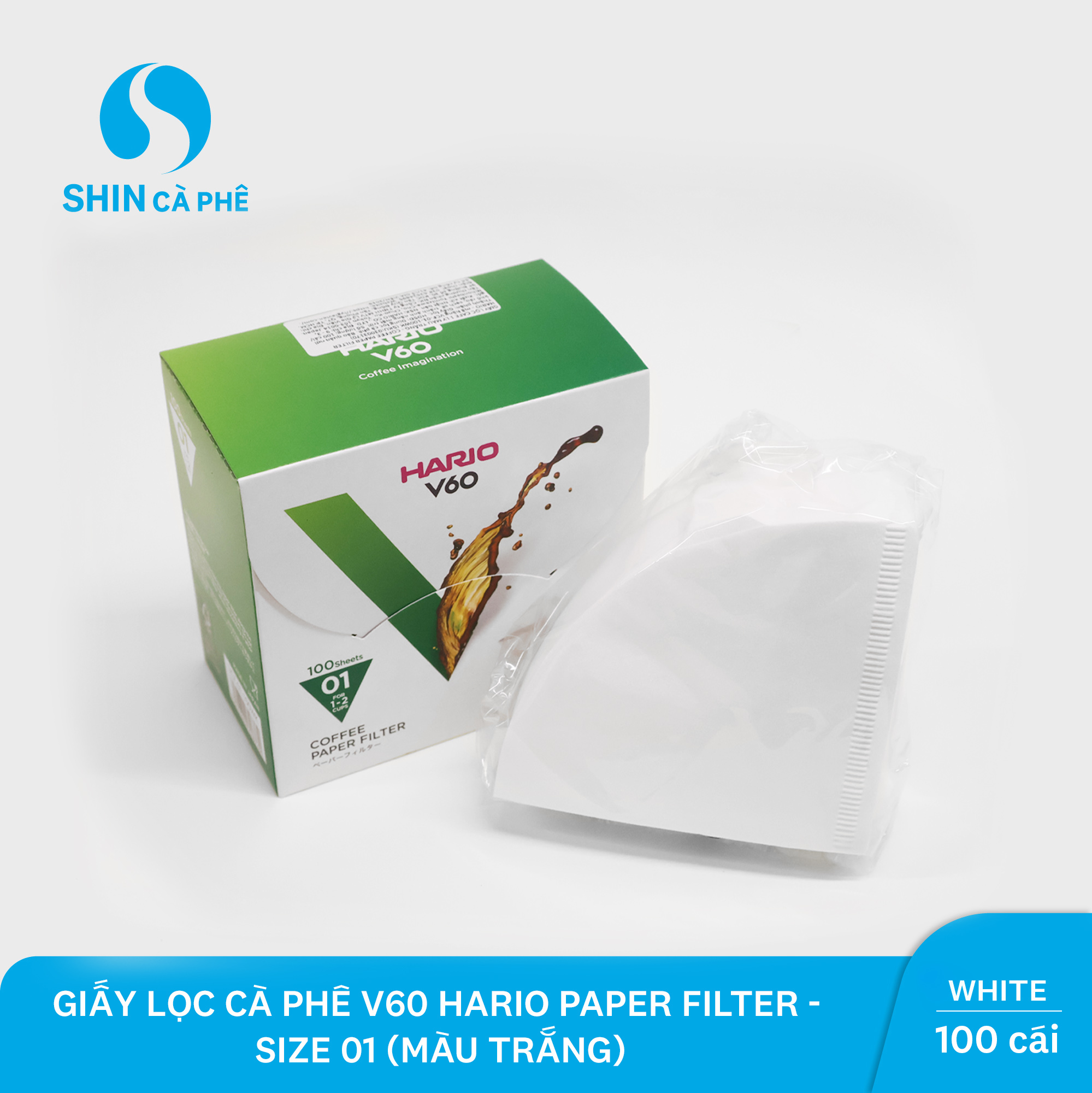 SHIN Cà phê - Giấy lọc cà phê V60 Hario Paper Filter - Size 01 (Màu Trắng)