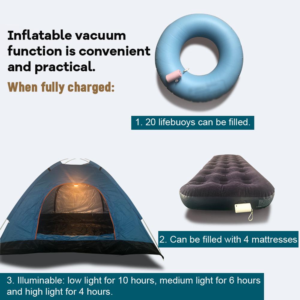 Máy Bơm Hơi Điện Mini Kiêm Đèn Cắm Trại 3 Trong 1 Sạc Điện Usb