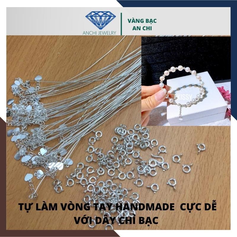 Dây lõi bạc xỏ hạt đá, hạt trai làm vòng cổ vòng tay handmade, An chi jewelry