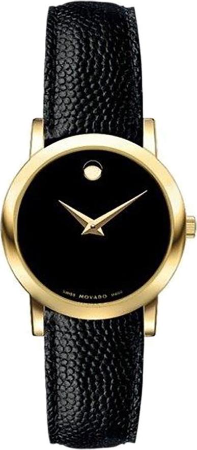 Đồng Hồ Nữ Movado Dd-0606088-Tròn Nữ Đen 2K Không Số 1 Chấm Vàng Vỏ Vàng Dd 88.A1.1837.2412Blk.4/0