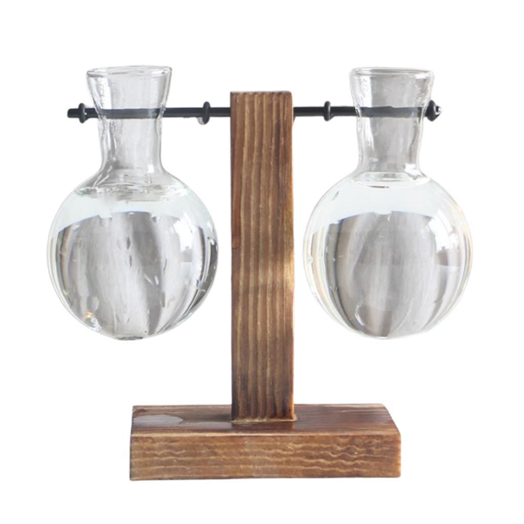 3X Test Tube Flower Vase Wooden Stand for  Plant Stand with 2 Vase
