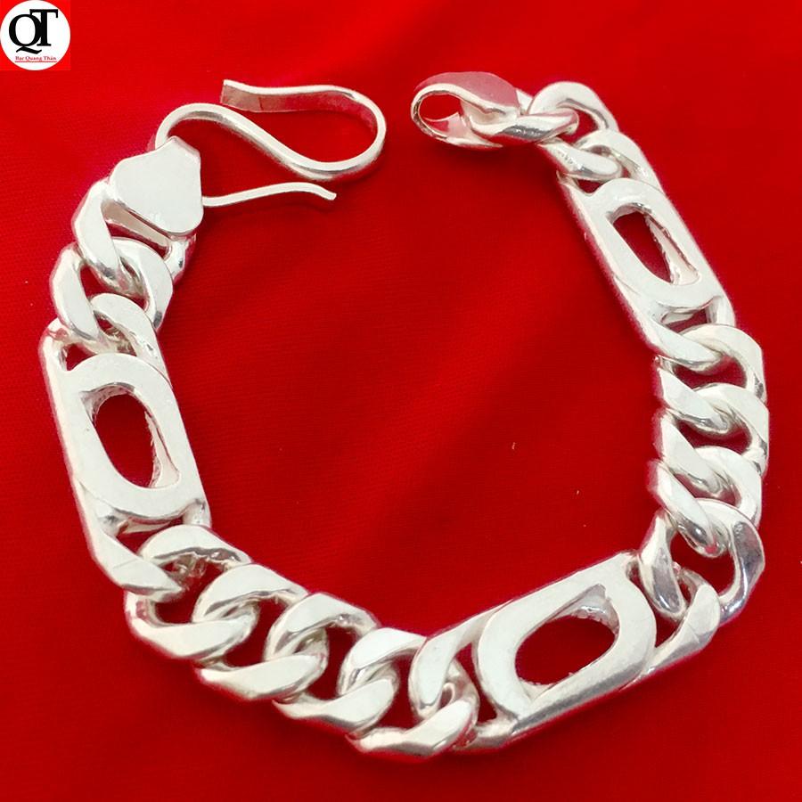 Vòng tay nam Bạc Quang Thản kiểu lắc mềm bản dẹt mắt đơn đặc độ dài từ 18-20cm chất liệu bạc ta không xi mạ.