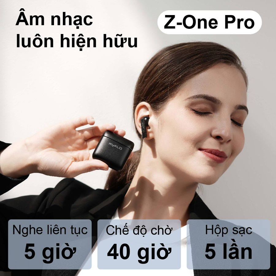 Tai nghe không dây myALO Z-One Pro: tai nghe Bluetooth 5.3 | Pin 40 giờ | Chống nước IPX4 | Thiết kế công thái học | Điều khiển cảm ứng thông minh | Hộp sạc chế tác từ Hợp kim đúc nguyên khối | Hàng chính hãng