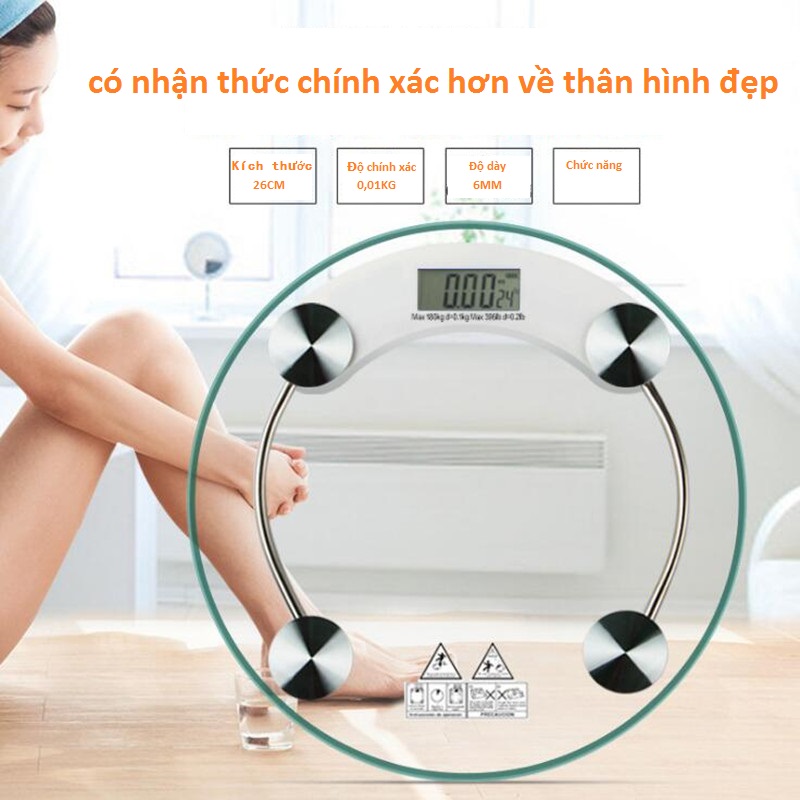 Cân điện tử, cân sức khỏe gia dụng mặt kính trong suốt - tặng kèm móc treo khăn 3 móc