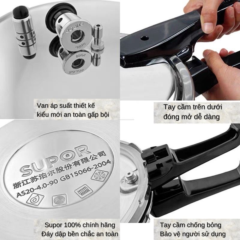 Nồi áp suất inox 304 hạn chế ăn mòn, giữ nhiệt bền lâu, an toàn cao cấp 4L Supor YS20EDTQ