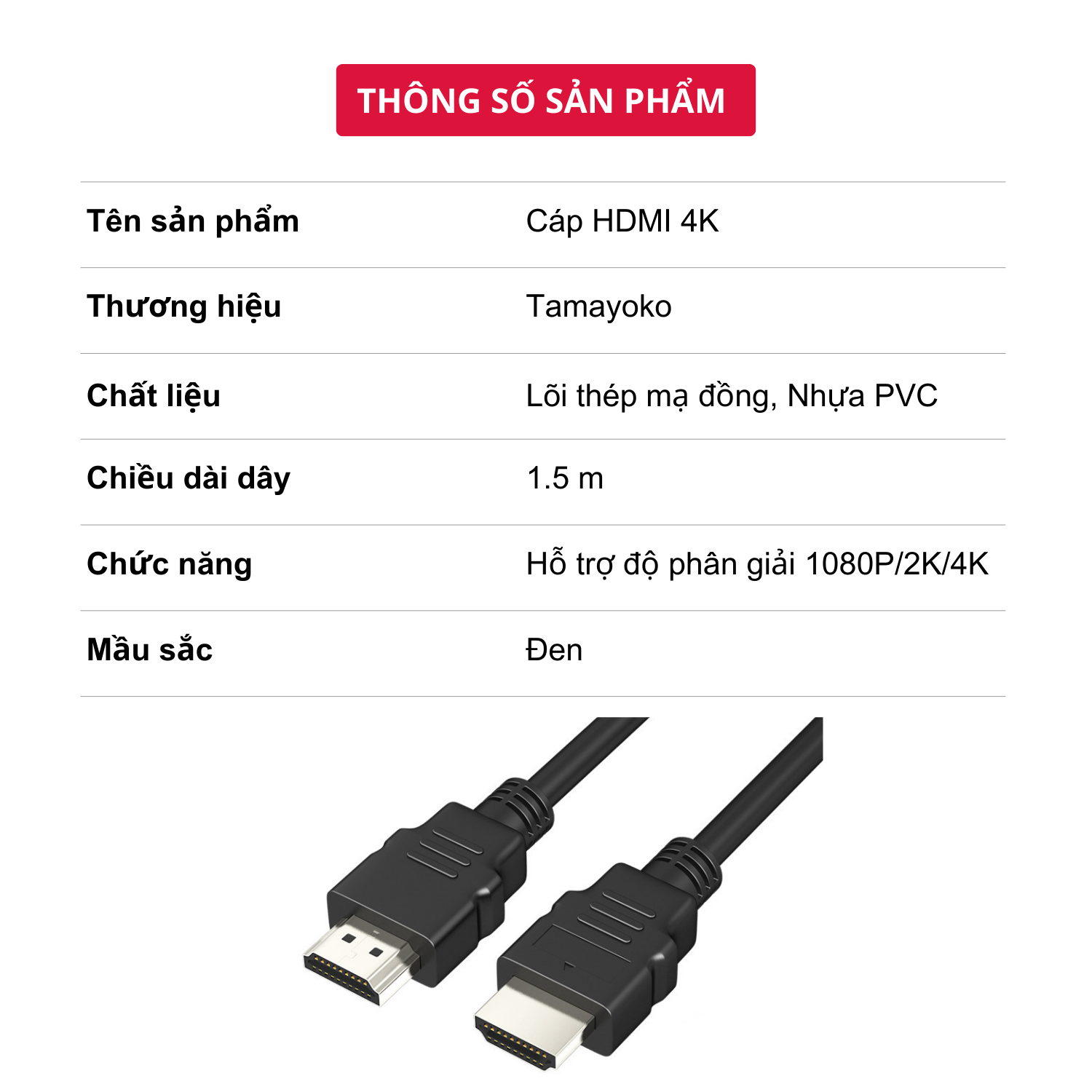 Dây Cáp HDMI 2.0 4K Dài 2M Dùng Cho Tivi/ Máy Tính/ Playstation - Hàng Chính Hãng Tamayoko