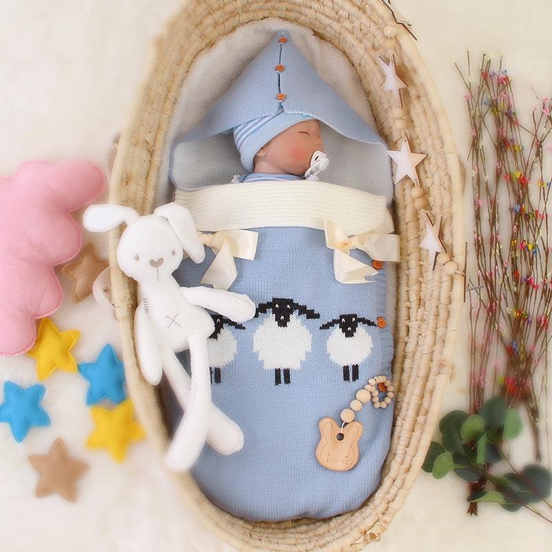 Bé Túi Ngủ Xe Đẩy Đan Slaapzak Trẻ Sơ Sinh Bao Da Cừu Sơ Sinh Dệt Kim Ngủ Bao Footmuff Dành Cho Trẻ Em Sleepsack Đầm