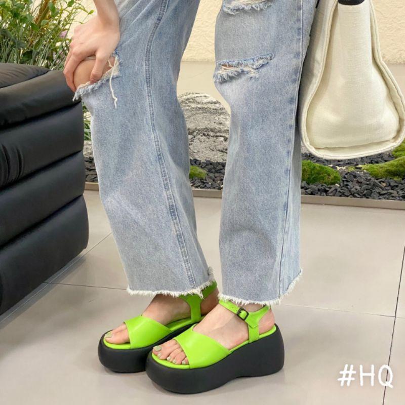 Sandal đế bánh mì xanh cốm cao 7cm tôn dáng - xăng đan đế bánh mỳ tôn dáng