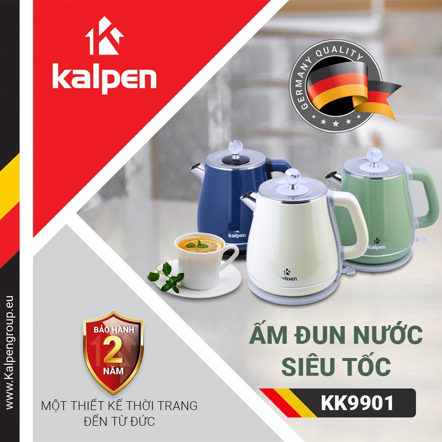 ẤM ĐUN NƯỚC SIÊU TỐC 2 LỚP KALPEN KK9901 hàng chính hãng