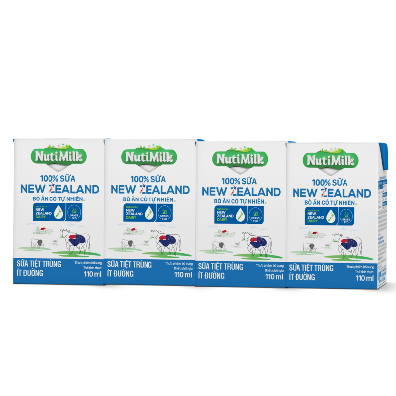 Thùng 48 Hộp NutiMilk 100% Sữa New Zealand Bò ăn cỏ tự nhiên Ít đường 110ml TU.NZSID110TI NUTIFOOD