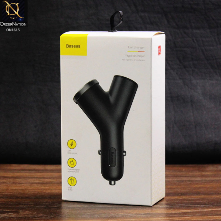 Bộ chia tẩu sạc 3 trong 1 trên ô tô, xe hơi nhãn hiệu Baseus chữ Y BSC-C16N công suất lên đến 40W, dòng tối đa lên đến 3.4A cho tốc độ sạc nhanh, tích hợp vi mạch bảo vệ thông minh