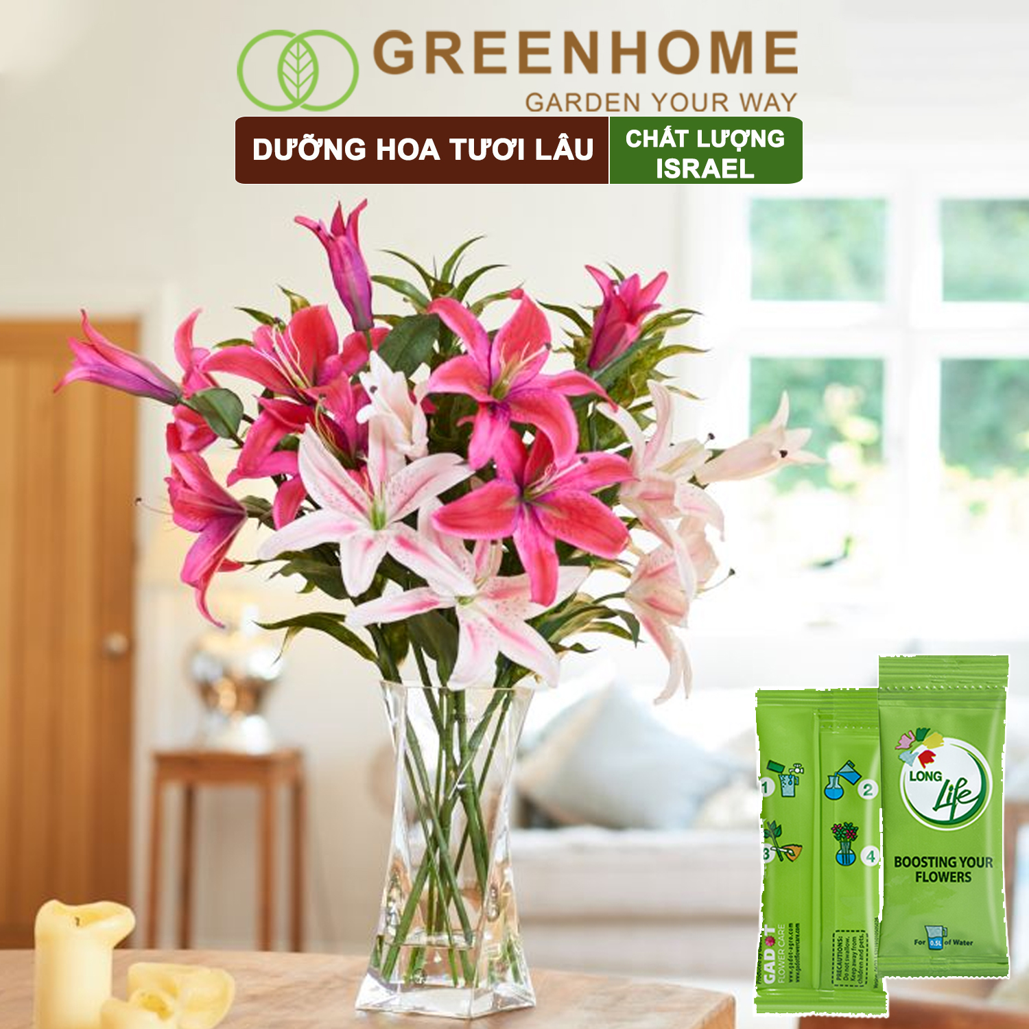Dưỡng hoa lâu tàn Long Life, gói 5gr, hoa tươi lâu, nở bông to, không bị hôi nước |Greenhome