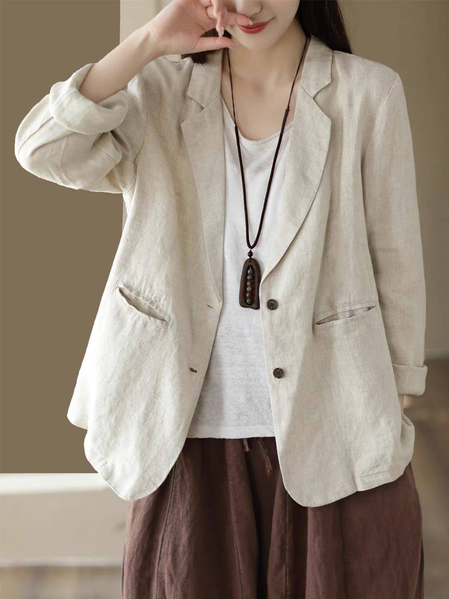 Áo vest blazer khoác nhẹ Linen dài tay  cổ ve vuông phong cách công sở Haint Boutique Bz10