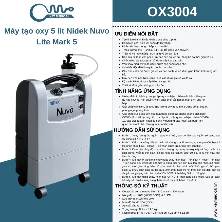 Máy tạo oxy 5 lít Nidek Nuvo Lite Mark 5