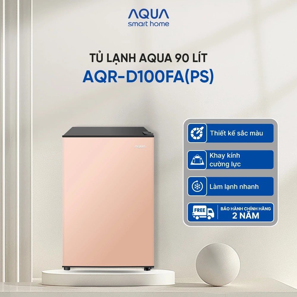 [SẢN PHẨM MỚI 2025] Tủ lạnh mini Aqua 90 lít AQR-D100FA(PS) - Màu hồng nhạt - Freeship toàn quốc - Có hỗ trợ đổi qua be - Hàng chính hãng