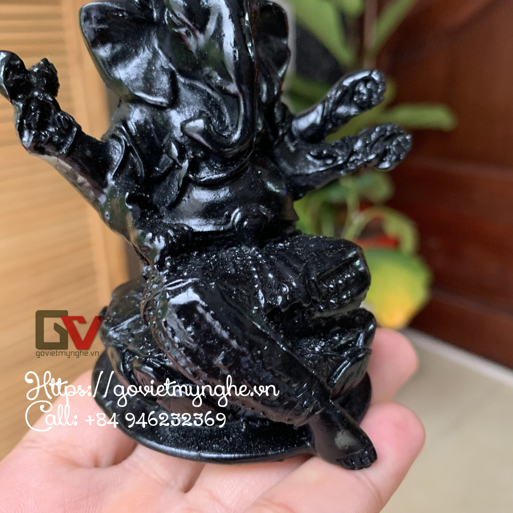 Tượng đá thần voi ganesha - màu đen