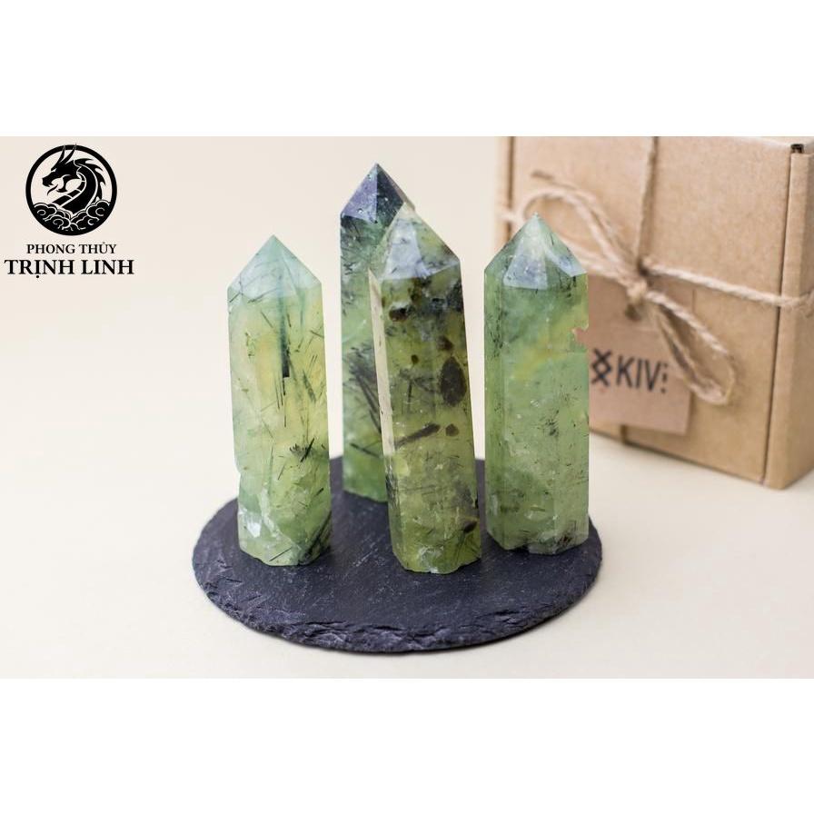 Trụ đá thanh tẩy Prehnite dùng trong Tarot, reiki, thiền định,yoga cân bằng, phong thủy (KHÔNG KÈM ĐẾ)