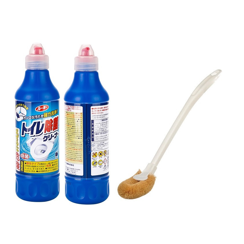 Combo 02 chai nước tẩy Toilet siêu đậm đặc, kháng khuẩn 500ml + 01 Chổi cọ rửa toilet, nhà vệ sinh Kokubo - Hàng nội địa Nhật Bản (Màu trắng)